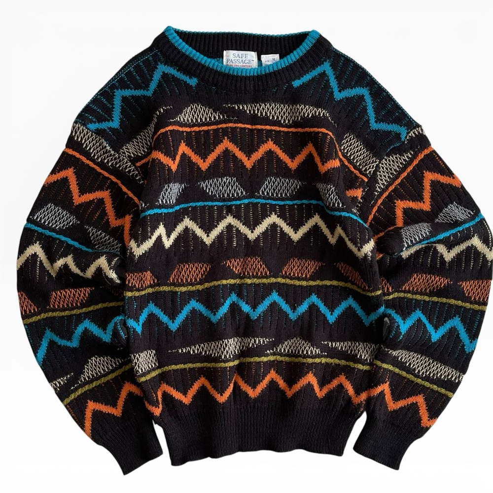 Vintage Safe Passage Retro 80s Funky Geometric Knit Sweater  M 12/14 Kids Boys